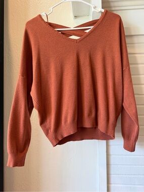 Dreamers by Debut L/XL Rust Burnt Orange Criss Cross Back V Neck Sweater